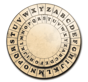 A Caesar cipher wheel